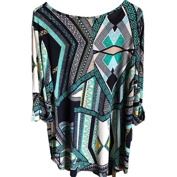 Cato size 14/16 Black green 3/4 sleeve tunic top - Picture 2 of 4